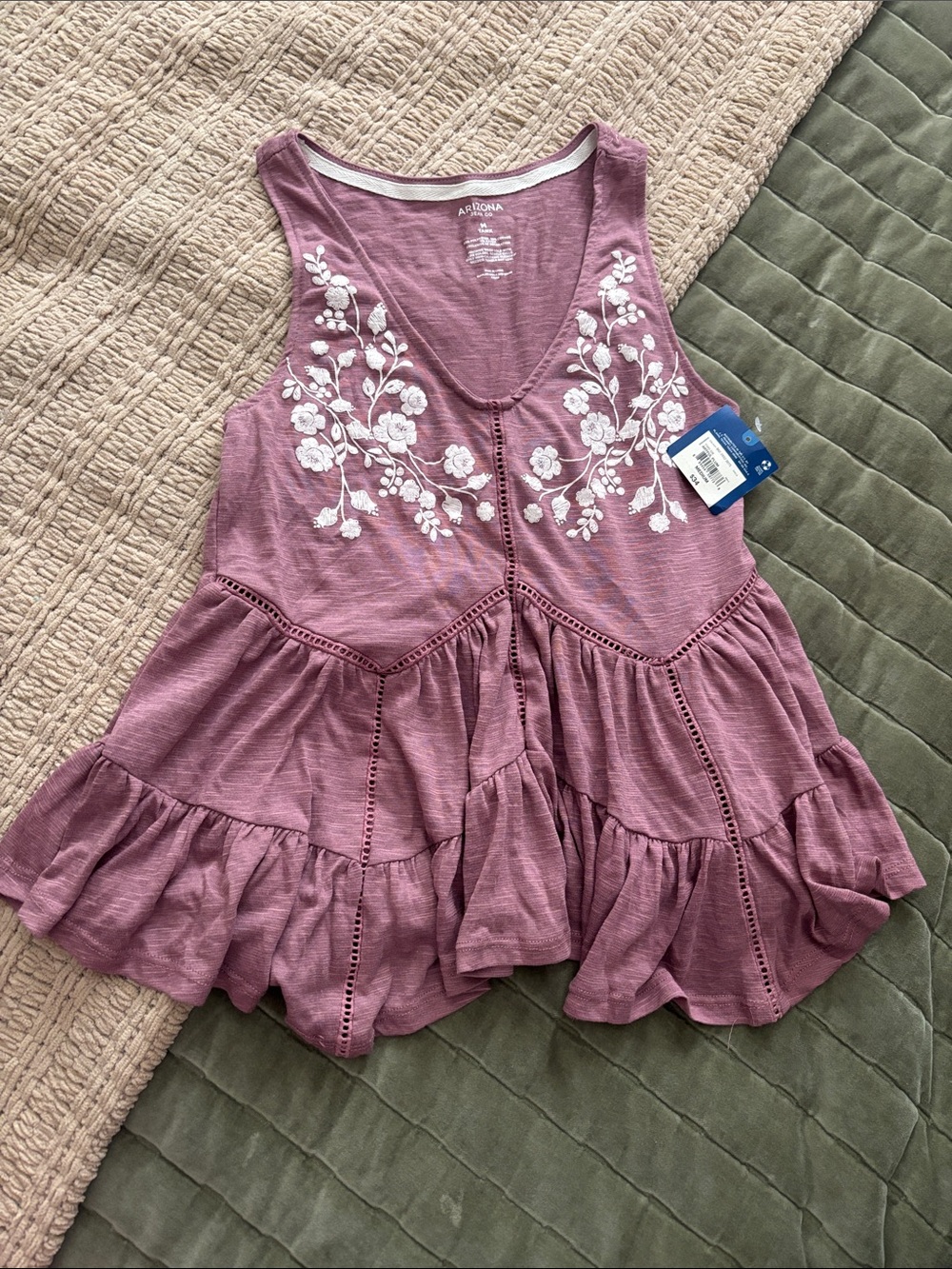Arizona Jean Company Mauve Sleeveless Embroidered Ruffle Dress